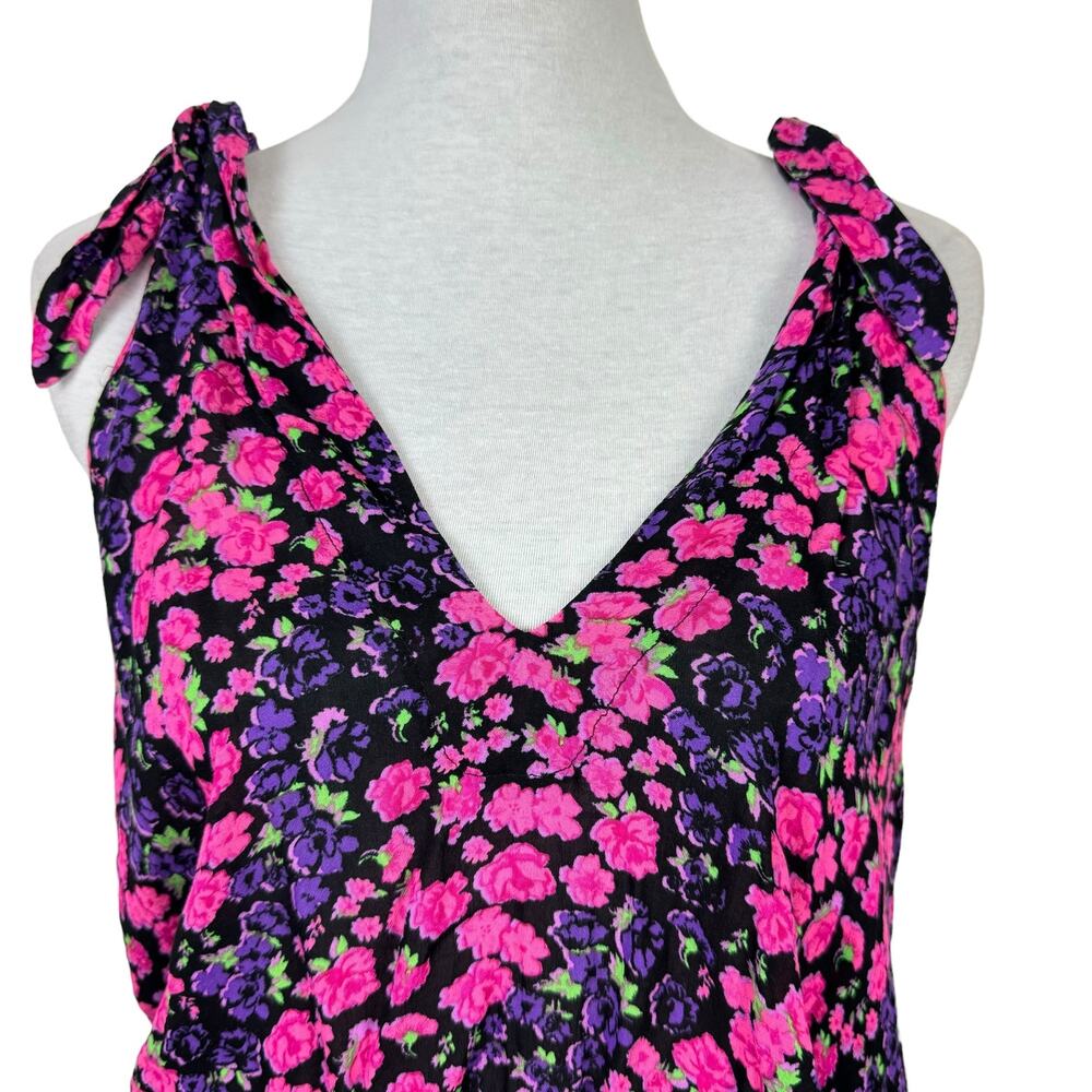 Free People | NWT Bare It All Purple Pink Floral Shoulder Tie Lace Tank Bodysuit - Picture 5 of 14
